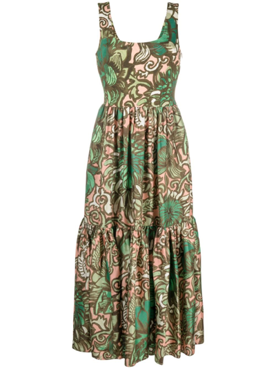 La Doublej Midikleid Mit Blumen-print In Green