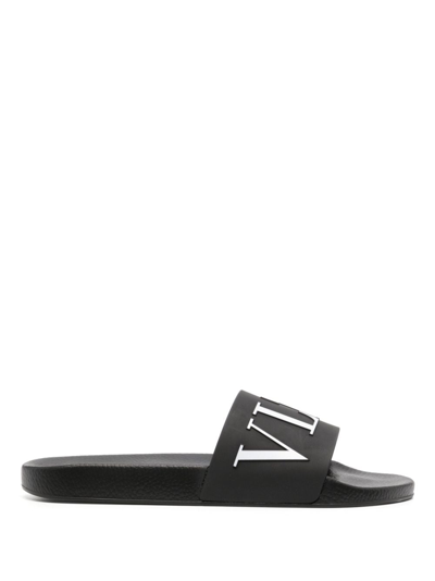 Valentino Garavani Vltn Logo-embossed Slides In Black