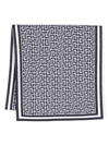 Balmain Monogram-pattern Wool-blend Scarf In Blue