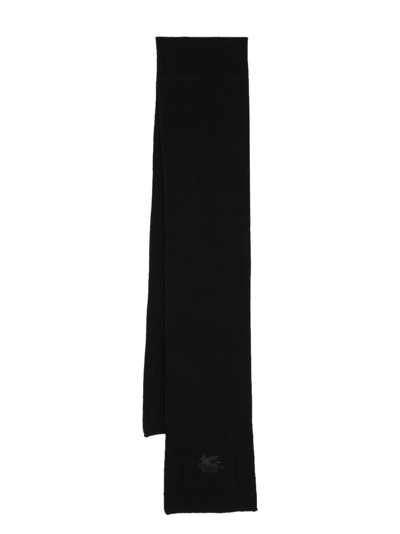 Etro Fine-knit Wool Scarf In Black