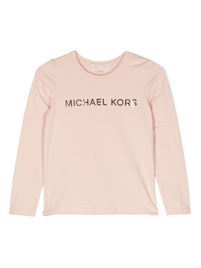 Michael Kors Logo-lettering Long-sleeved T-shirt In Rosa