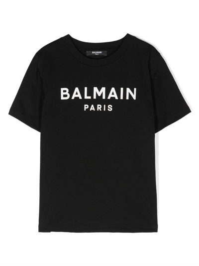 Balmain Kids' Logo-print Crew-neck T-shirt In Black