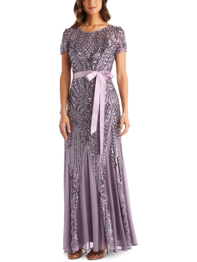 R & M Richards Womens Sequined Maxi Evening Dress In Purple