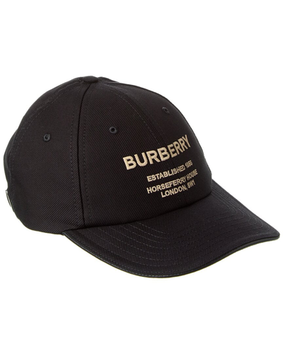 Burberry Horseferry Motif Cotton Twill Baseball Cap In Black