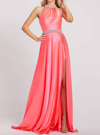 Mac Duggal High Neck Tiered Chiffon Halter Gown In Pink