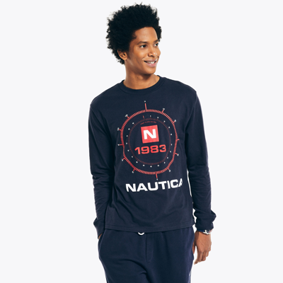 Nautica Mens Sustainably Crafted Graphic Long-sleeve T-shirt In Blue