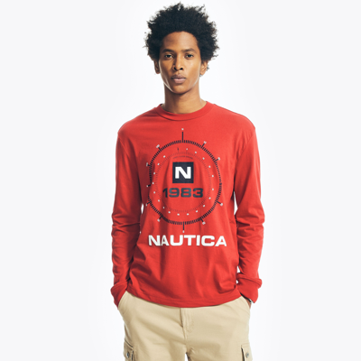 Nautica Mens Sustainably Crafted Graphic Long-sleeve T-shirt In Orange