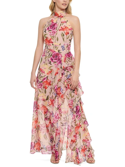 Eliza J Womens Floral Polyester Halter Dress In Pink