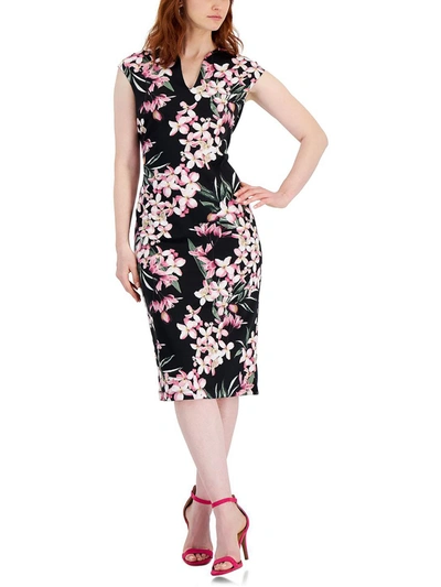 Connected Apparel Womens Floral Print V-neck Midi Dress In Multi