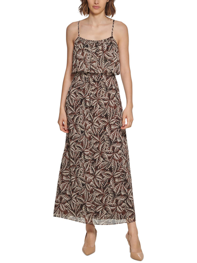Calvin Klein Womens Printed Maxi Fit & Flare Dress In Multi