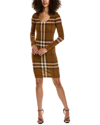 Burberry Brown Exaggerated Check Midi Dress In Brown