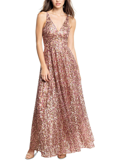 Dress The Population Womens Sequined Maxi Evening Dress In Pink