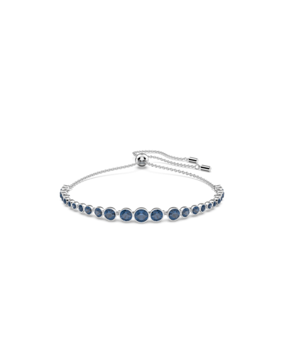 Swarovski Crystal Mixed Round Cuts Emily Bracelet In Blue / Rhodium