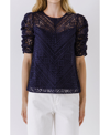 Endless Rose Lillian Lace Embroidered Top In Navy In Navy