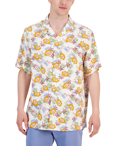 Club Room Men's Elevated Sonic Floral Shirt, Created For Macy's In Bright White