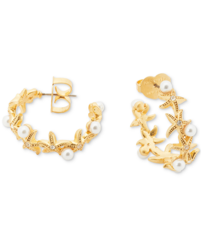 Kate Spade Gold-tone Imitation Pearl Sea Star Medium Hoop Earrings, 1.1" In Clear Multi