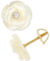 Macy's Children's Mother Of Pearl & Crystal Flower Stud Earrings In 14k Gold In Gold