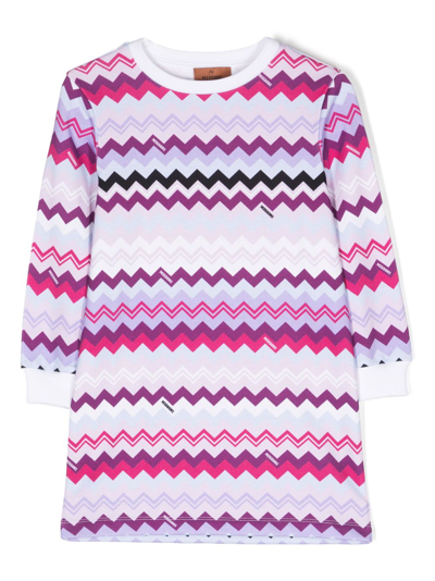Missoni Kids' Zigzag-pattern Cotton Dress In Purple