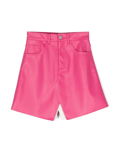 Mm6 Maison Margiela Kids' Faux Leather Mini Skirt In Fuchsia