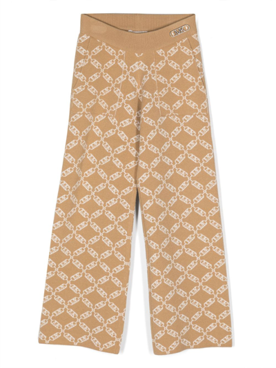 Michael Kors Kids' Monogram-pattern Intarsia-knit Trousers In Neutrals