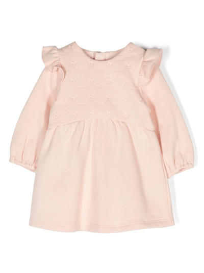 Chloé Babies' Floral-embroidered Long-sleeve Dress In Pink