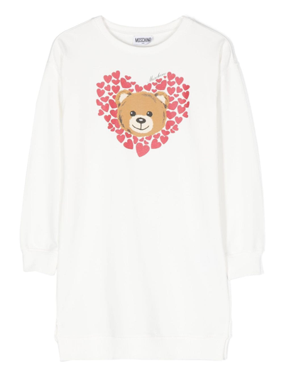 Moschino Kids' Teddy Bear-print Sweatshirt Dress In White