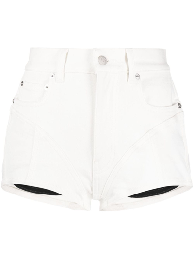 Mugler Spiral Denim Shorts In White