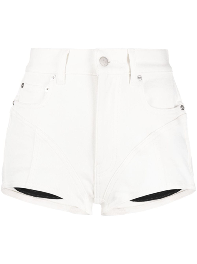 Mugler Spiral Denim Shorts In Neutrals