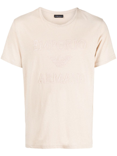 Emporio Armani Logo-embroidery Crew-neck T-shirt In Brown