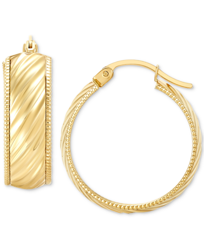 Macy's Wide Width Diagonal Textured Small Hoop Earrings In 10k Gold, 1"