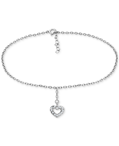 Giani Bernini Cubic Zirconia Heart Drop Charm Ankle Bracelet In Sterling Silver, Created For Macy's