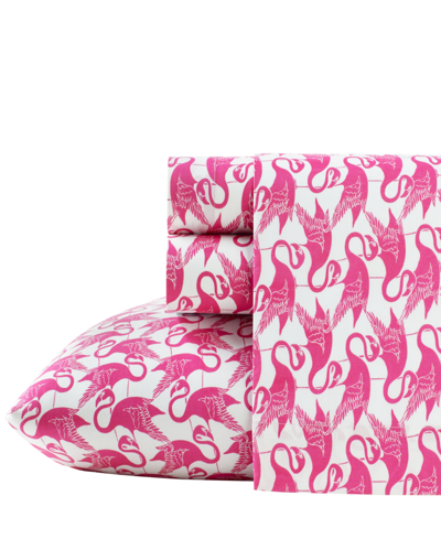 Poppy & Fritz Printed Cotton Percale 3-pc. Sheet Set, Twin In Flamingo