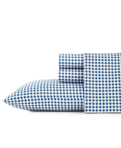Poppy & Fritz Printed Cotton Percale 3-pc. Sheet Set, Twin In Navy Gingham