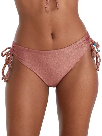 Wolford High-shine Side Tie Bikini Bottom In Bronze