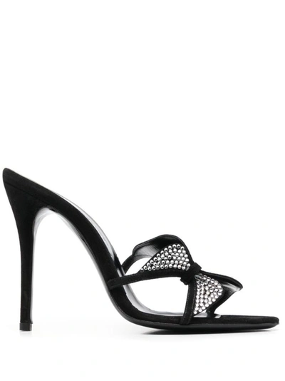 Alessandra Rich Crystal-embellished Butterfly Sandals In Black