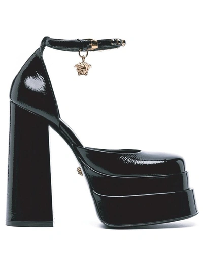 VERSACE LEATHER PLATFORM SANDALS,ad701c72-f935-117b-3b6b-5c33a116ac94