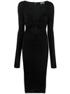 Versace Jeans Couture Black Ruched Midi Dress In Black