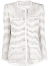 Alessandra Rich Lurex Cotton-blend Tweed Blazer In White