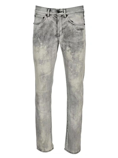 Off-white Cotton Denim Jeans In Grey