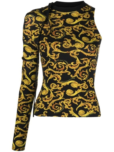 Versace Jeans Couture Multicolor Printed Long Sleeve T-shirt In Eg89 Black/gold