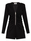 Saint Laurent Plunge Neck Long Sleeve Romper In Black