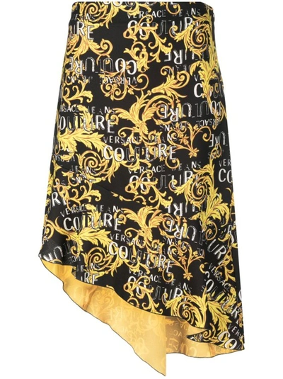 Versace Jeans Couture Logo Couture Asymmetric Midi Skirt In Black