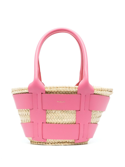 Demellier Mini Santorini Raffia Tote Bag In Raffia Pink