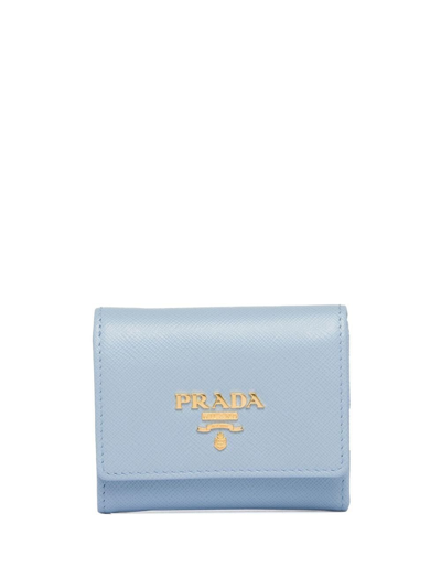 Prada Logo细节皮质钱包 In Blue