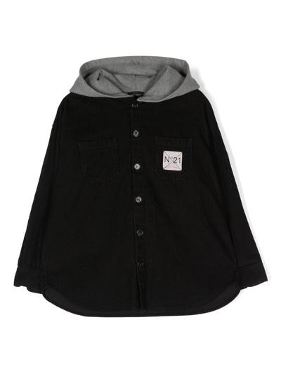 N°21 Kids' Velvet Overshirt With Cotton Hood In Black