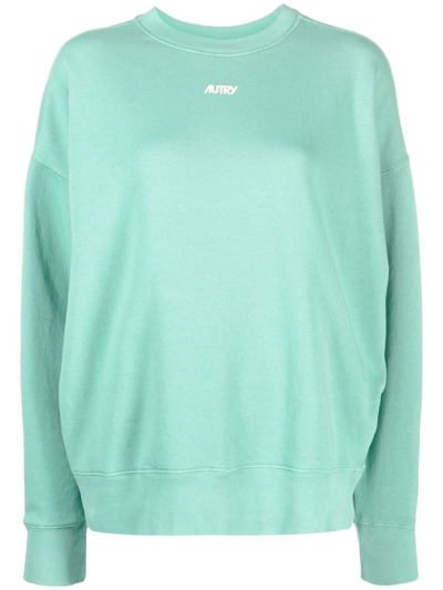 Autry Logo-print Cotton Sweatshirt In Light Green