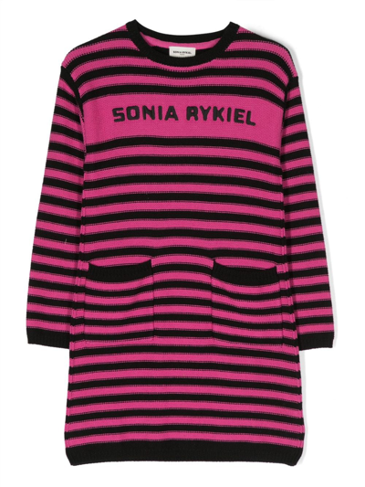 Sonia Rykiel Enfant Kids' Striped Long-sleeve Knitted Dress In Pink