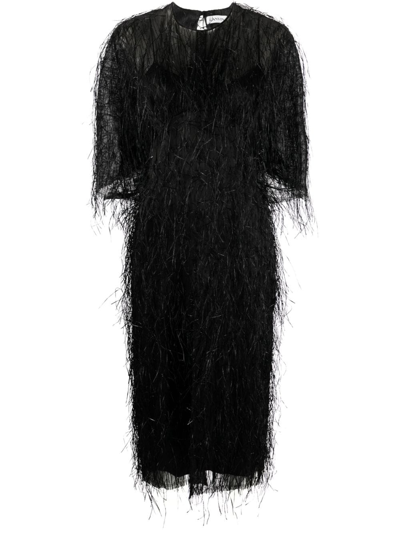 Lanvin Fringed Midi Dress In Black