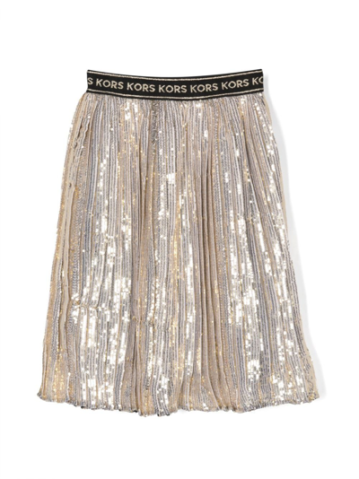 Michael Kors Kids' Logo-waistband Sequin Pleated Skirt In Gold