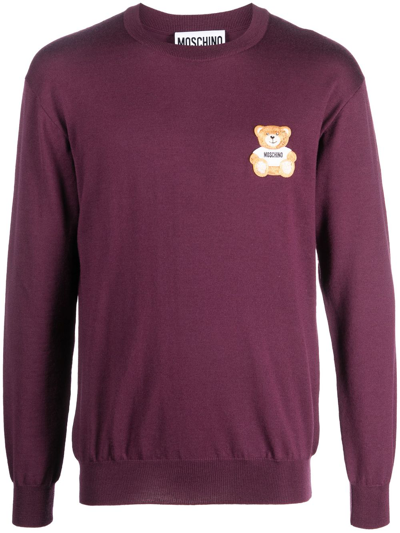 Moschino Logo-patch Virgin-wool Sweatshirt In Purple